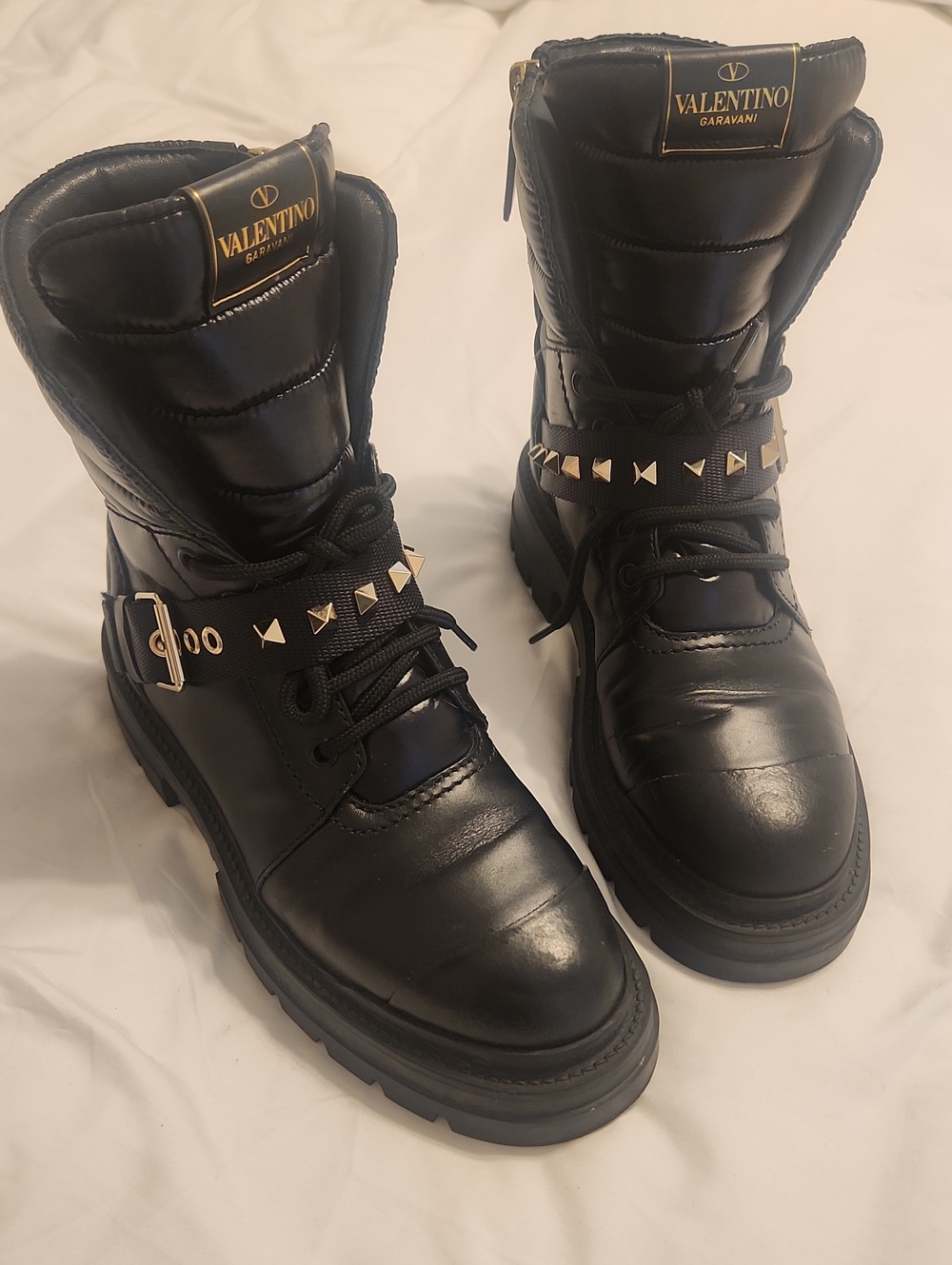 Valentino Garavani Black Leather Studded Combat Boots